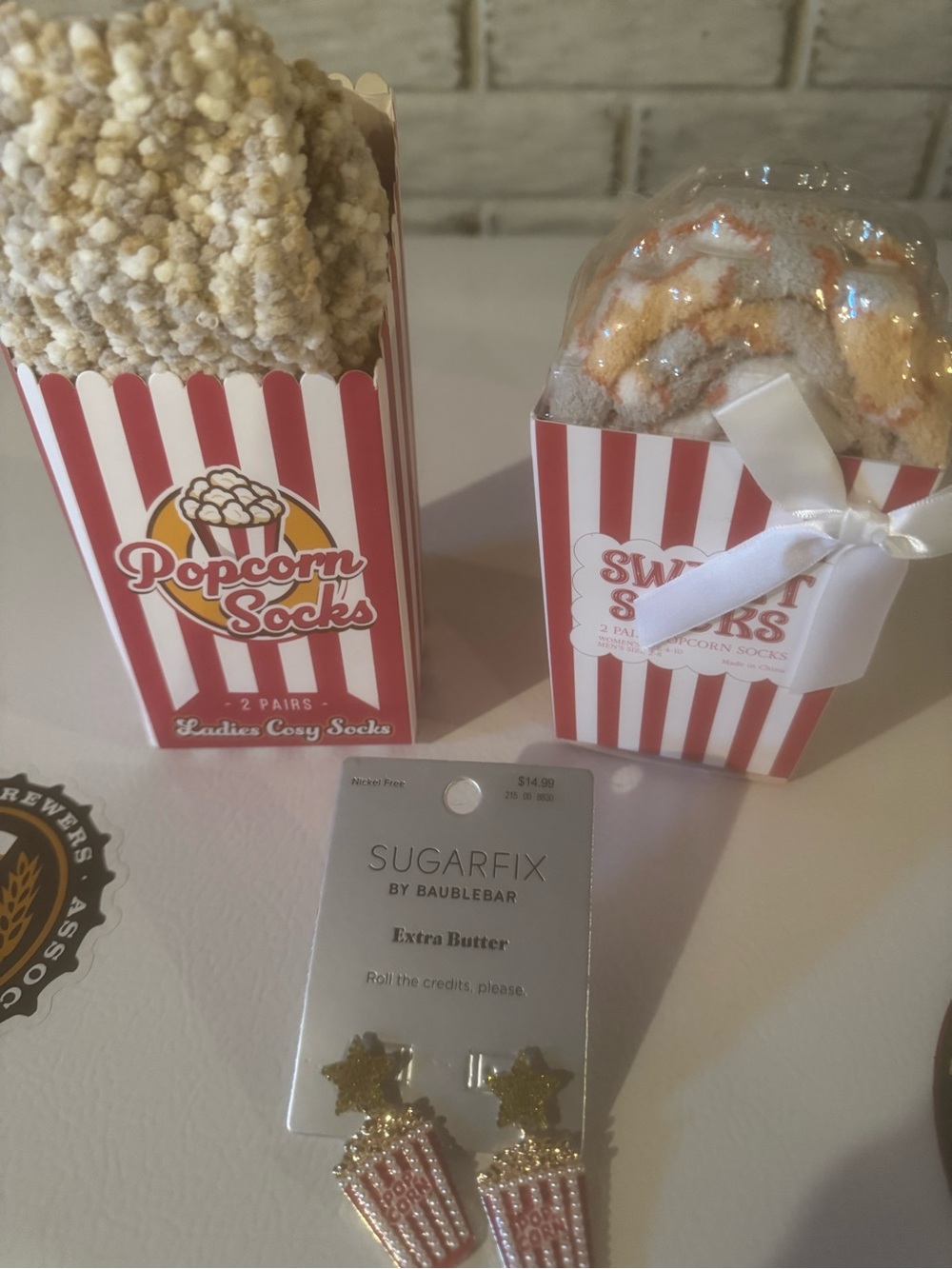 2 pair of popcorn socks and earrings set